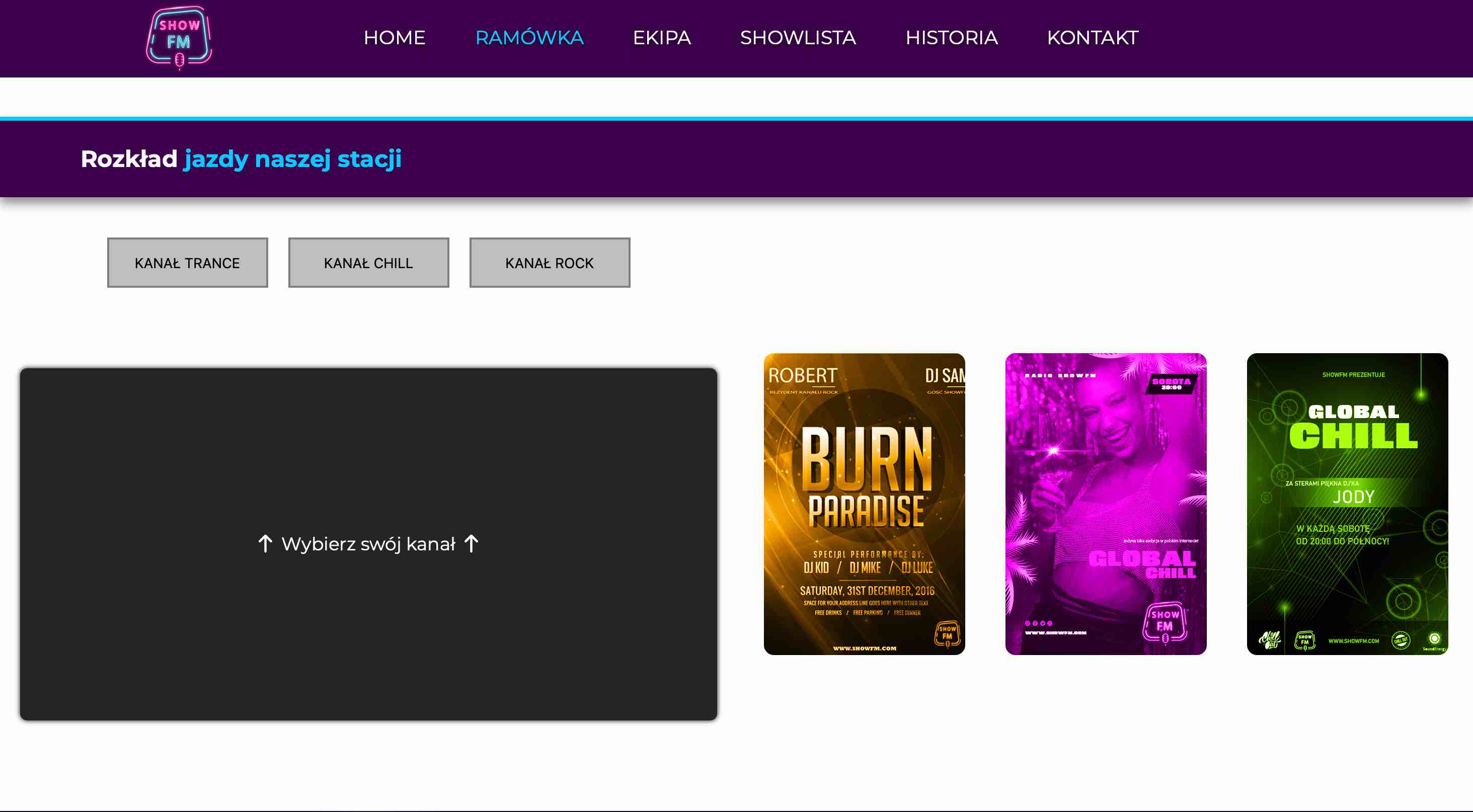 ShowFM Music Platform - zrzut ekranu interfejsu 1